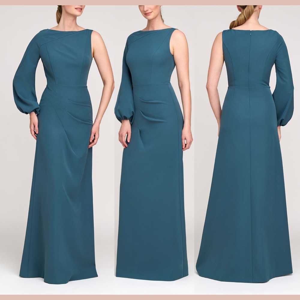 NWD $328 Kay Unger [ No Size ] Iliana One Sleeve Crepe Gown in French Blue J1878